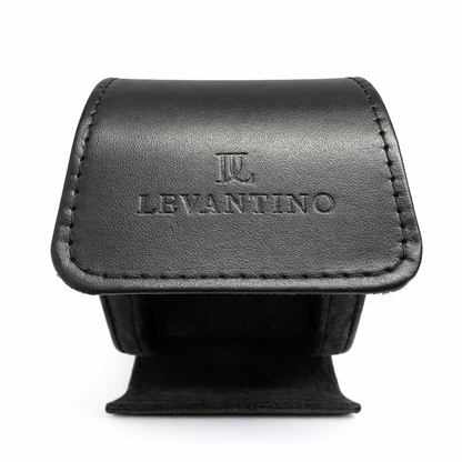 estuche de cuero negro viaje viajero portatil sintetico levantino vista planta abierto