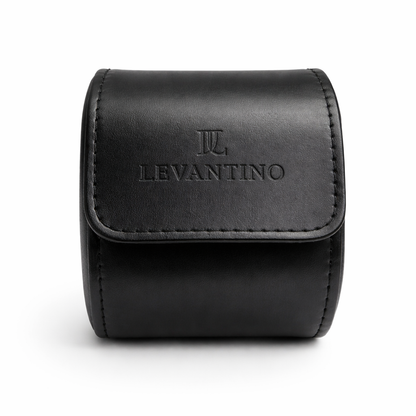 estuche de cuero negro viaje viajero portatil sintetico levantino vista planta frontal