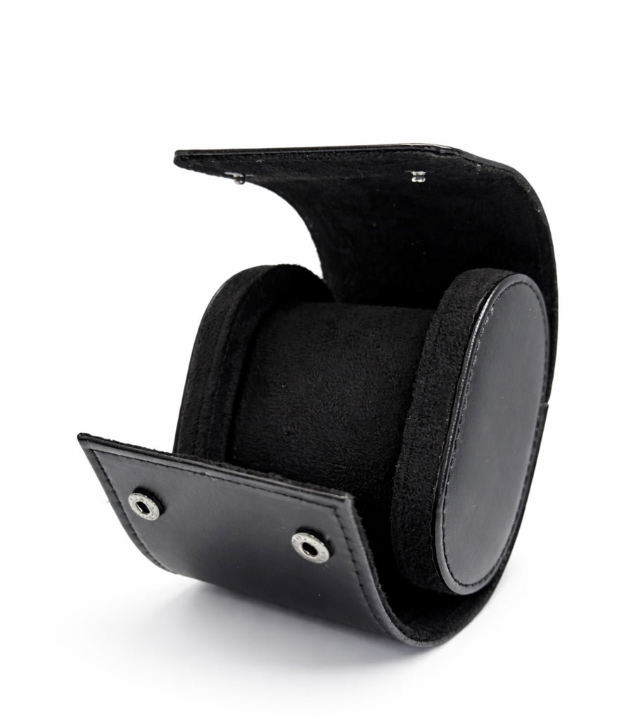 estuche de cuero negro viaje viajero portatil sintetico levantino vista planta lateral abierto